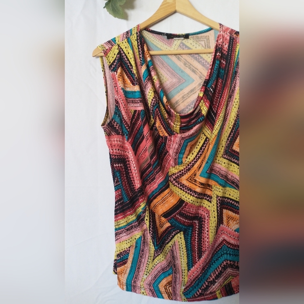Jennie + Marlis Retro Vintage 60's Style Multicolor Chevron Women's Top Large - Picture 2 of 4